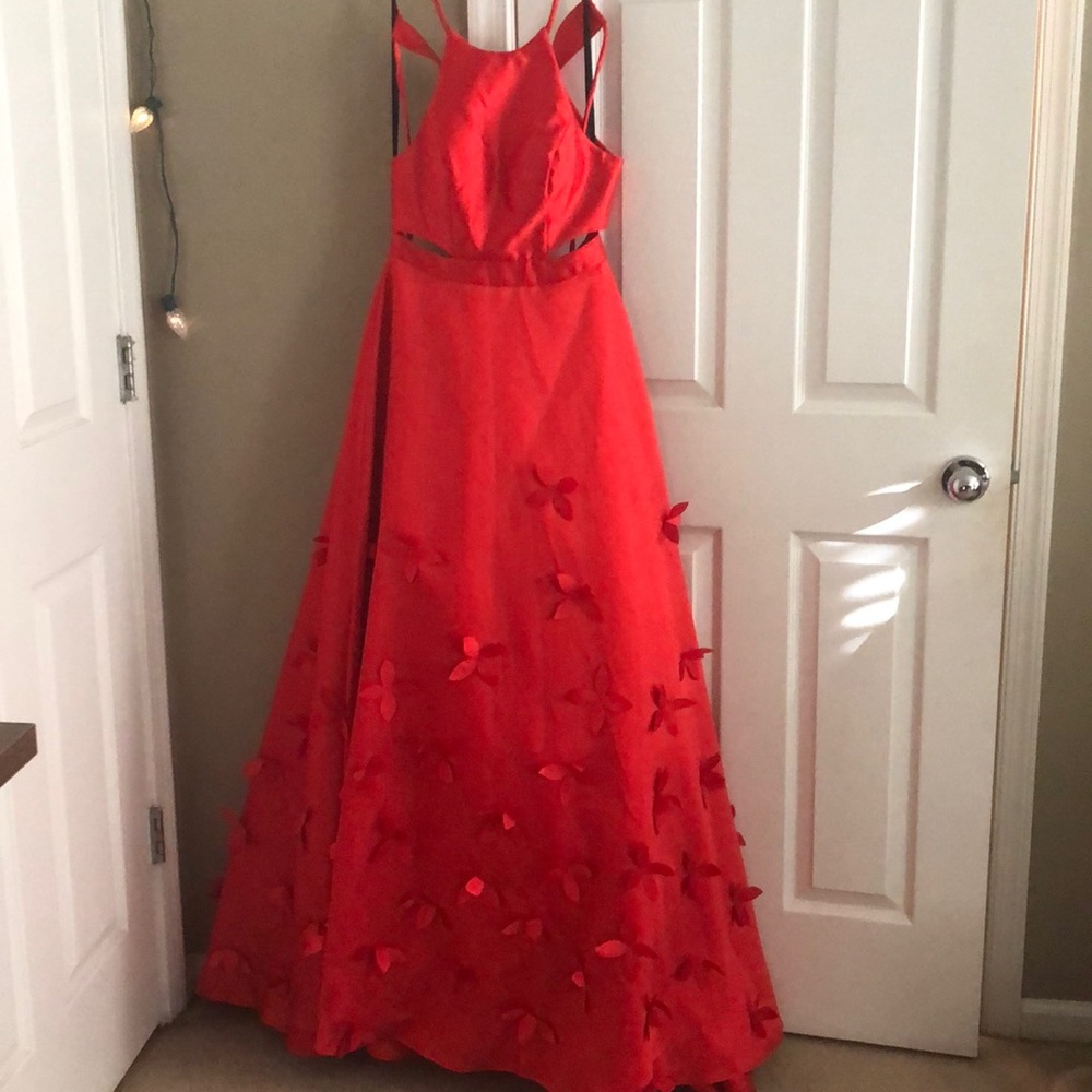Red, wast cutout, prom/pageant dress